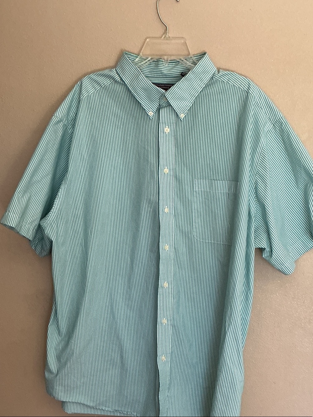 Roundtree & Yorke Men's Short Sleeve Button-Down Shirt - Aqua Stripe. 3X